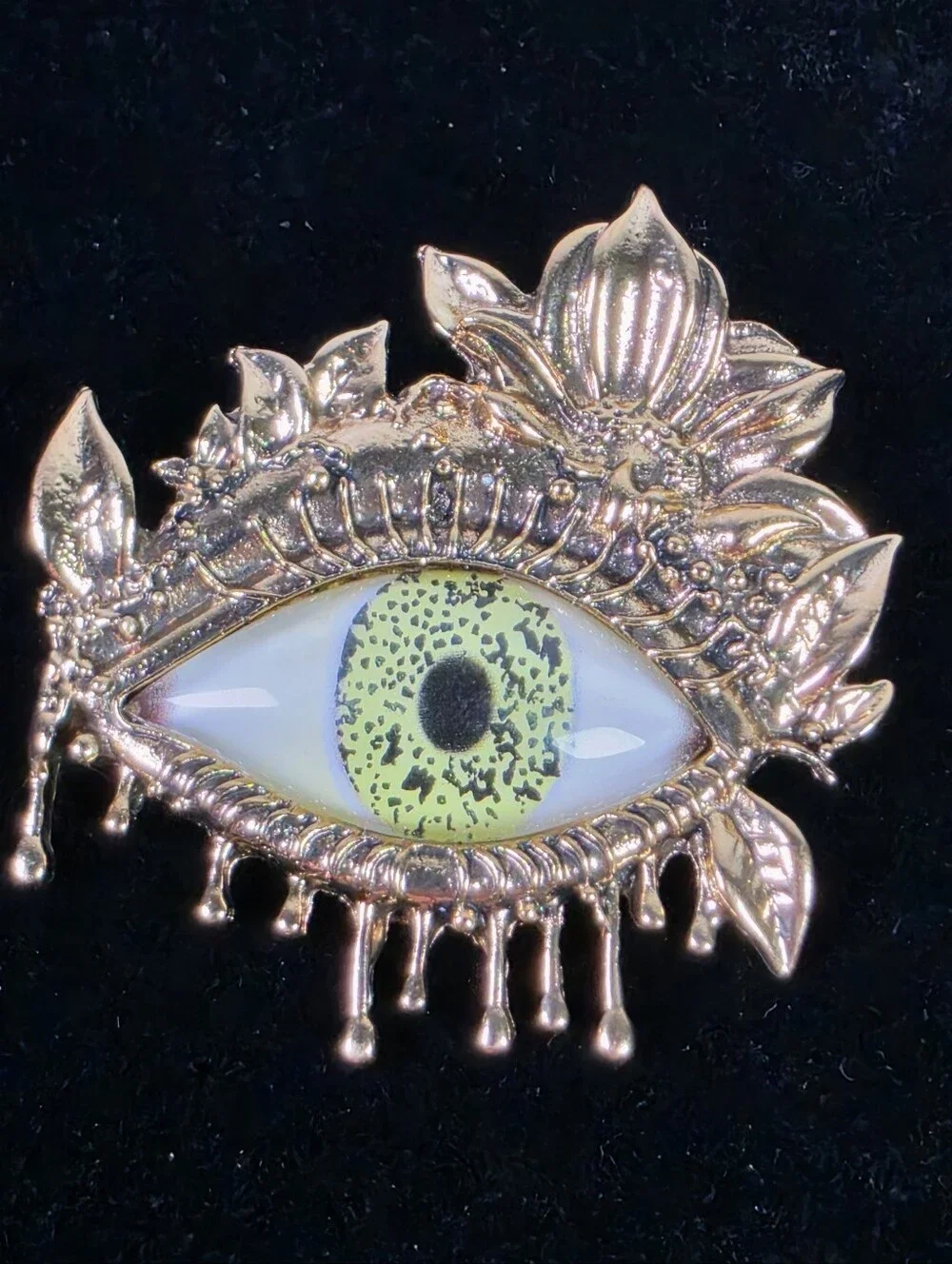 Gold Eyeball Brooch Pin with Yellow-Green Iris